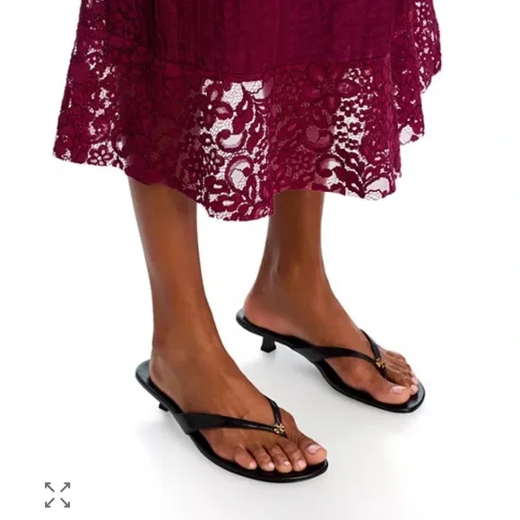 Farm-Rio Spaghetti Strap Lace-Trim Midi Dress in a dark red. - Picture 4 of 11